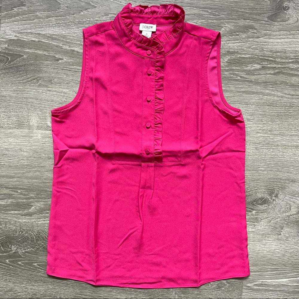 *J. Crew Bib Tank Ruffled Neckline Crisp Begonia